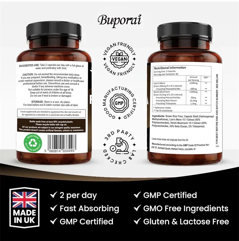 사자갈기버섯 & 영지버섯 4000mg - 기분 개선,  - Lion Mane Mushroom 리뷰 및 가격