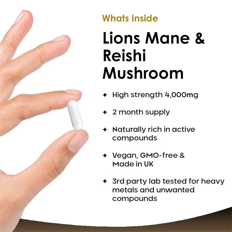 사자갈기버섯 & 영지버섯 4000mg - 기분 개선,  - Lion Mane Mushroom 리뷰 및 가격